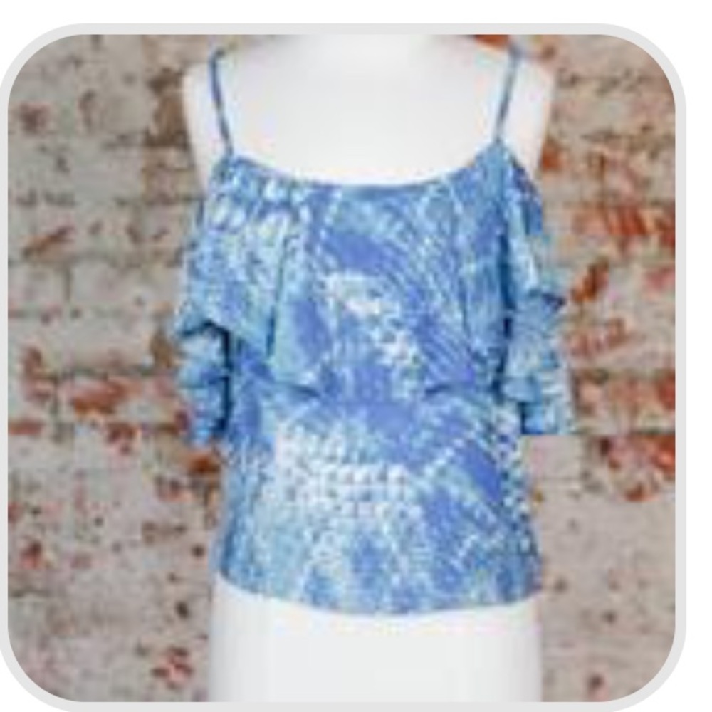 Teals and blues flowy cold shoulder top